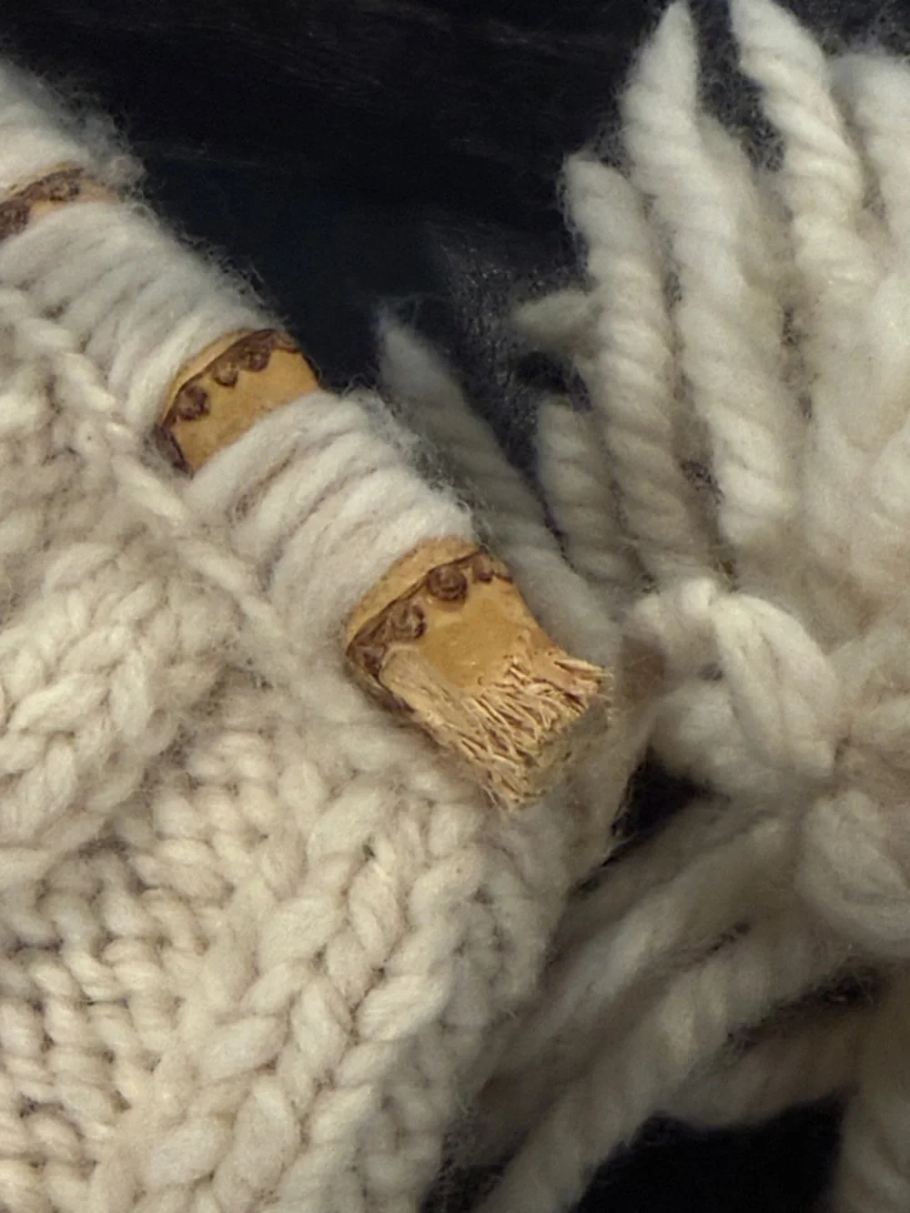 Handmade Wool Cableknit Sweater Bamboo Handle Tassle Clutch Bag Ivory